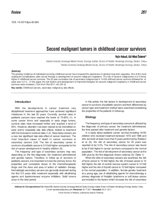 (PDF) Second malignant tumors in childhood cancer survivors