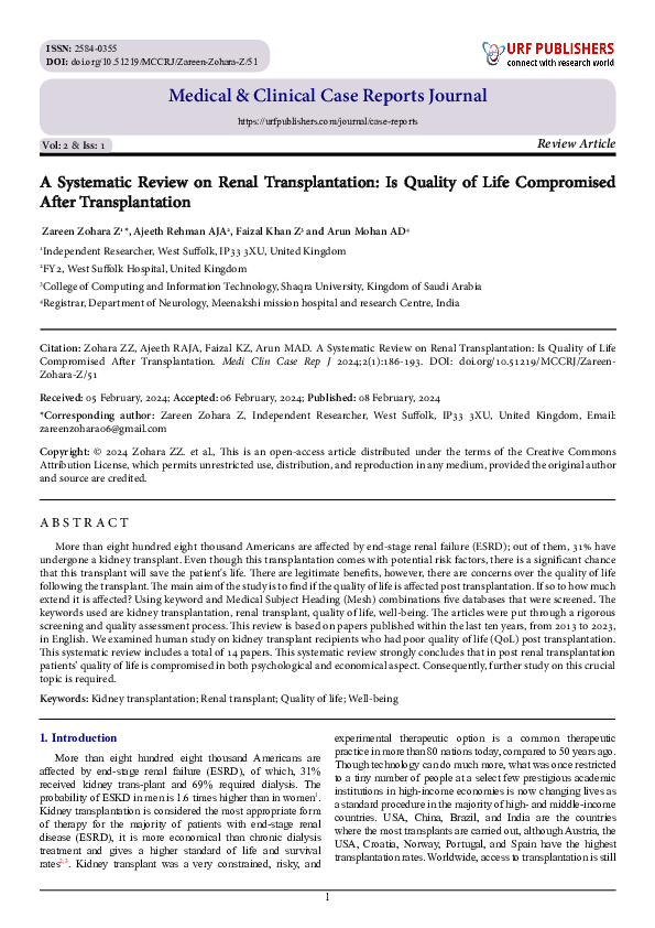 (PDF) A Systematic Review on Renal Transplantation: Is Quality of Life ...