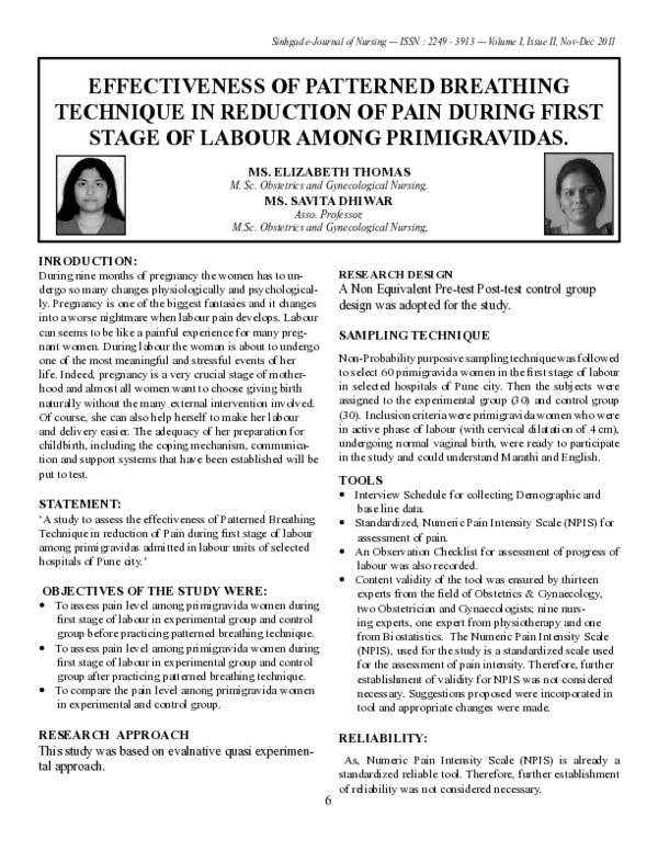 (PDF) Effectiveness of Patterned Breathing Technique in Reduction of ...