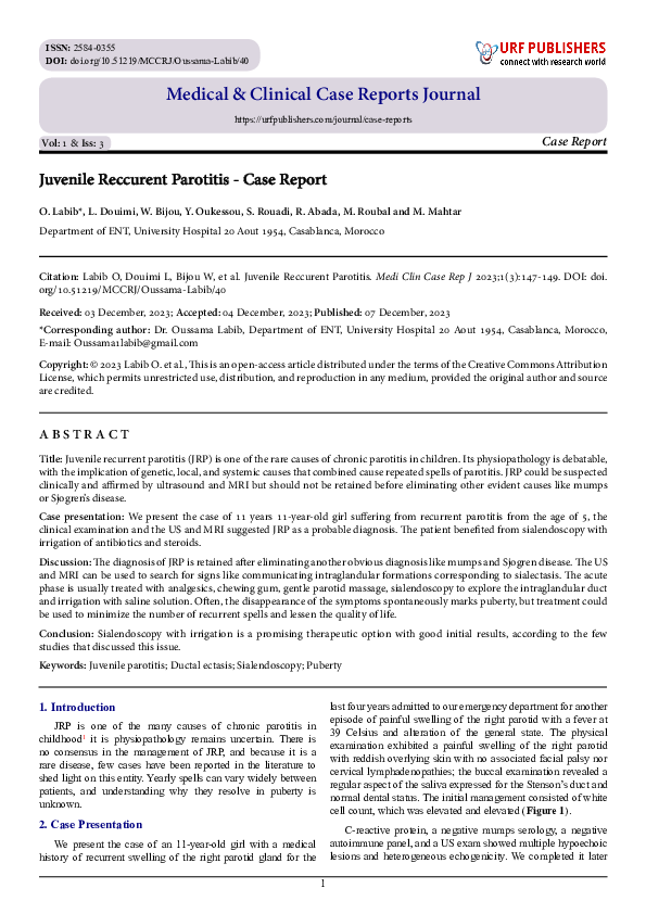 (PDF) Juvenile Reccurent Parotitis -Case Report