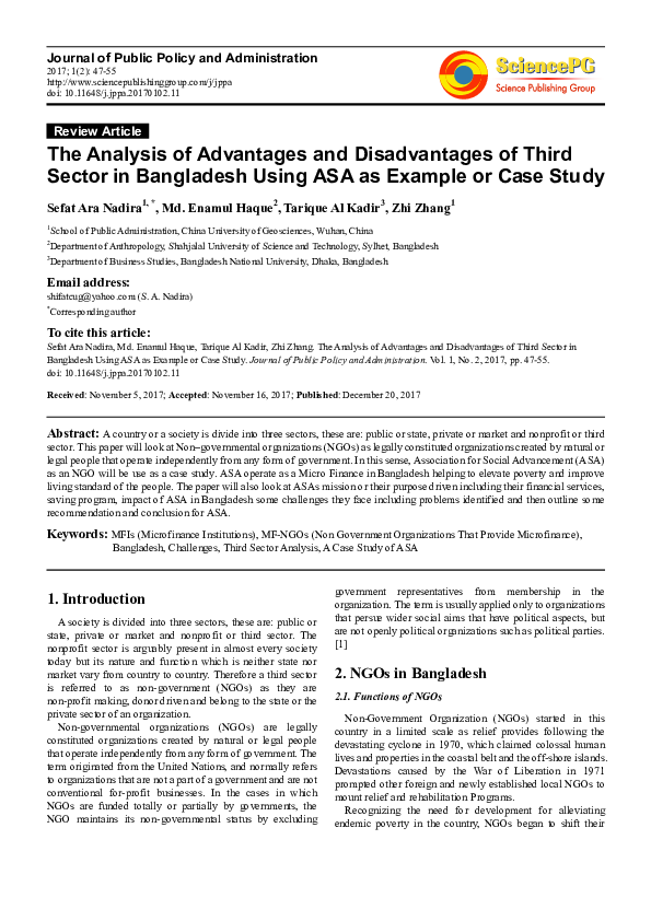 (PDF) The Analysis of Advantages and Disadvantages of Third Sector in ...