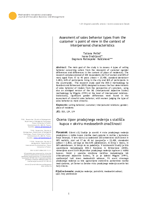 (PDF) Assessment of sales behavior types from the customer´ s point of ...