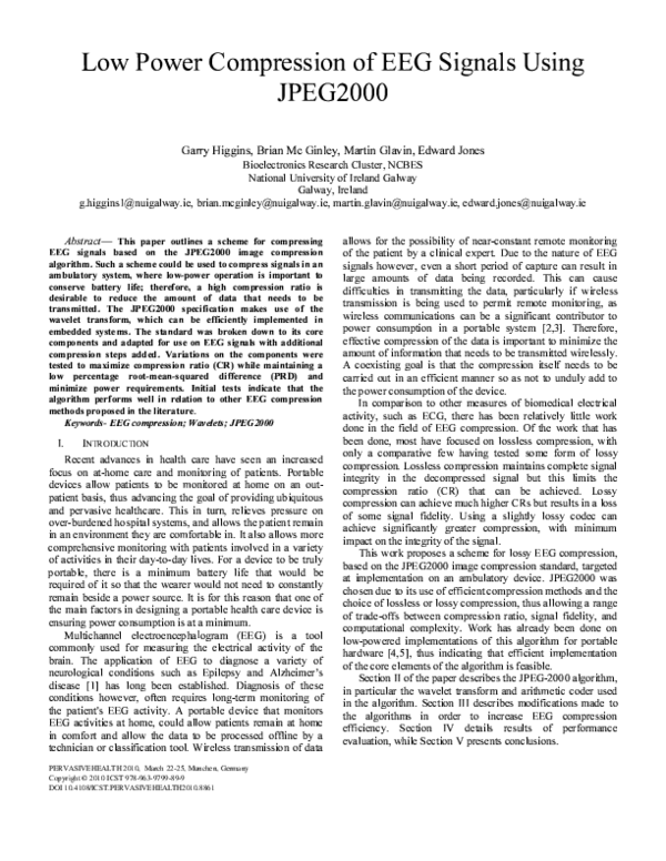 (PDF) Low power compression of EEG signals using JPEG2000