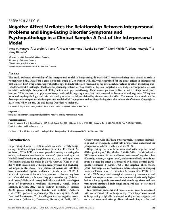 (PDF) Negative Affect Mediates the Relationship Between Interpersonal ...