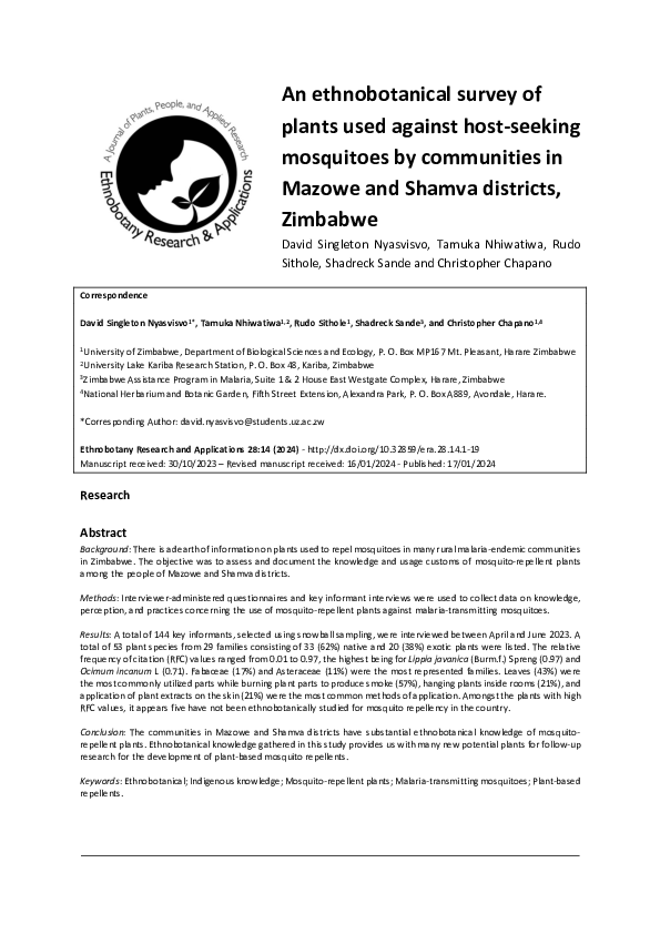 (PDF) An ethnobotanical survey of plants used against host-seeking ...