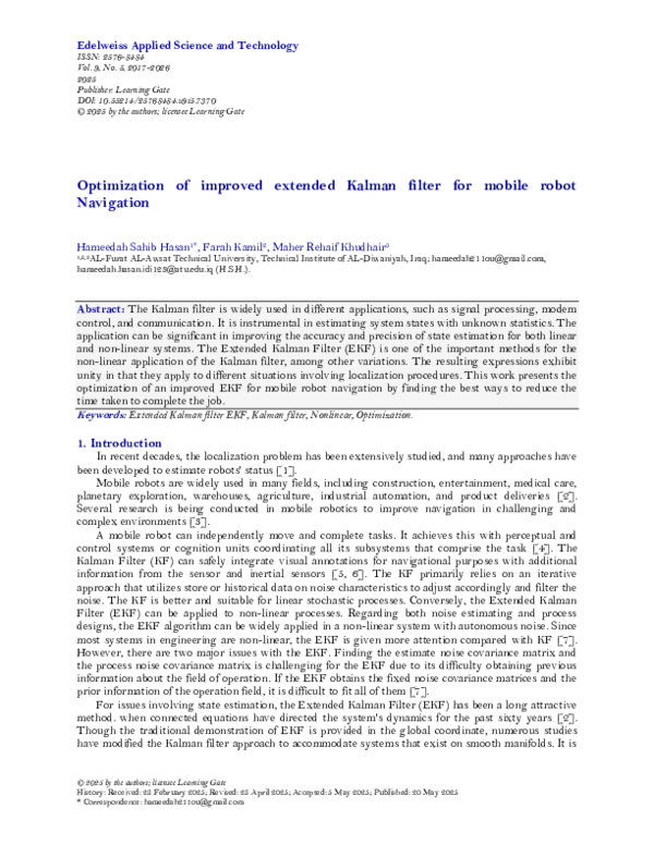 (PDF) Optimization of improved extended Kalman filter for mobile robot ...