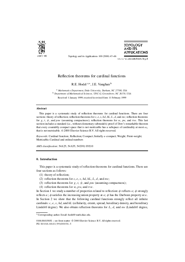 (PDF) Reflection theorems for cardinal functions