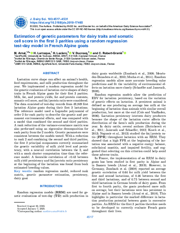 (PDF) Estimation of genetic parameters for dairy traits and somatic ...