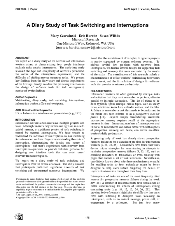 (PDF) A diary study of task switching and interruptions