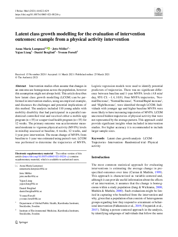 (PDF) Latent class growth modelling for the evaluation of intervention ...