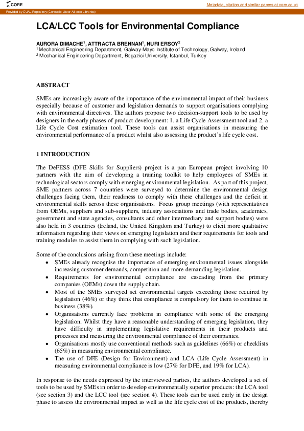 (PDF) LCA/LCC tools for environmental compliance