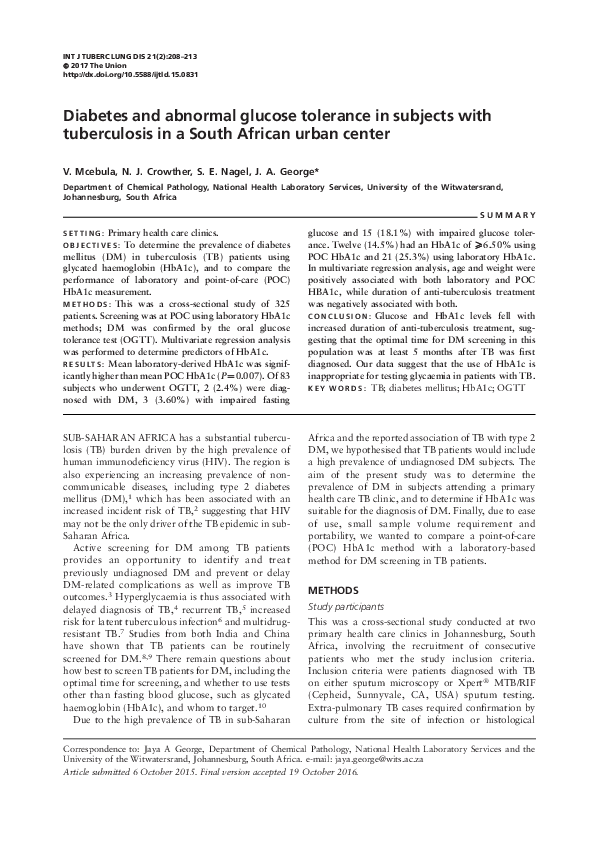 (PDF) Diabetes and abnormal glucose tolerance in subjects with ...