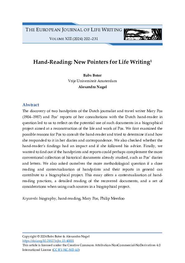 (PDF) Hand-Reading: New Pointers for Life Writing