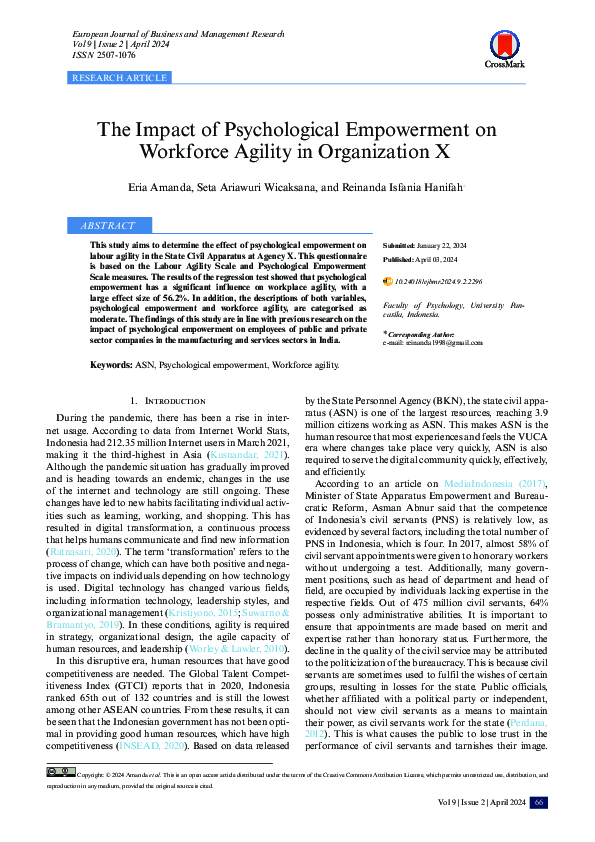 (PDF) The Impact of Psychological Empowerment on Workforce Agility in ...