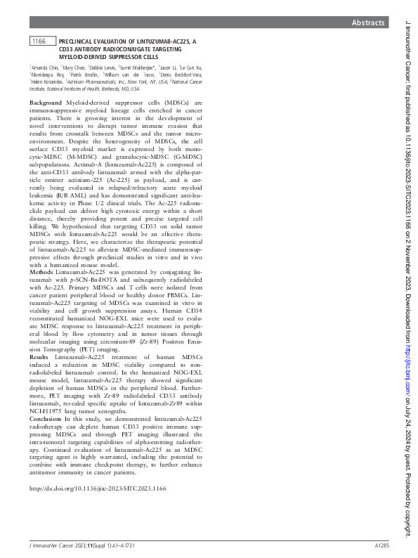 (PDF) 1166 Preclinical evaluation of lintuzumab-Ac225, a CD33 antibody ...