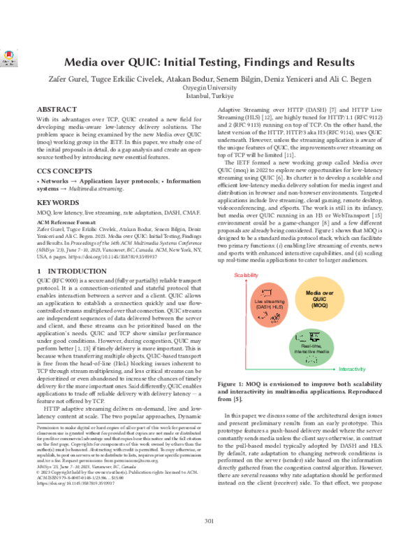 (PDF) Media over QUIC: Initial Testing, Findings and Results