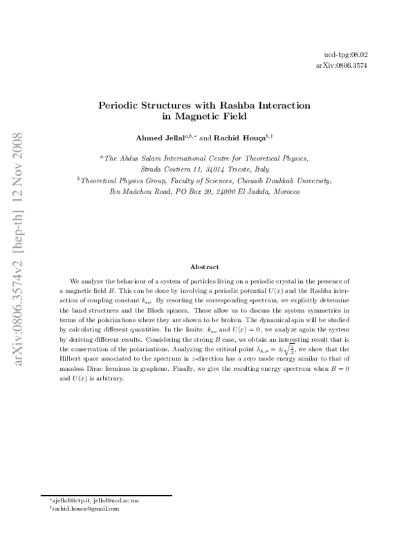 (PDF) Periodic structures with Rashba interaction in a magnetic field