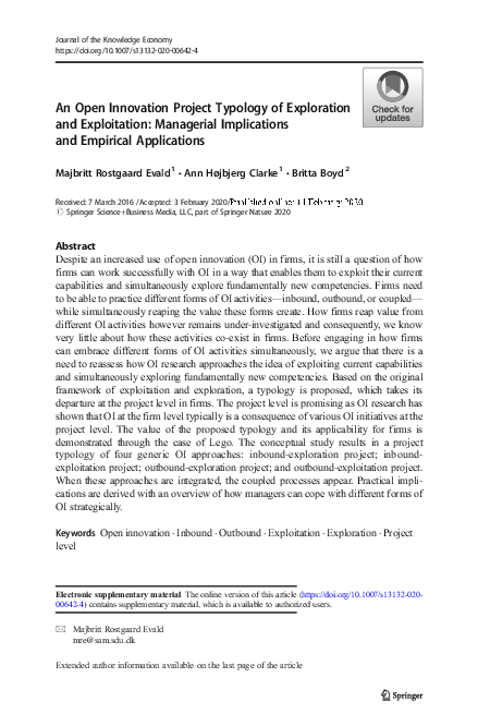 (PDF) An Open Innovation Project Typology of Exploration and ...