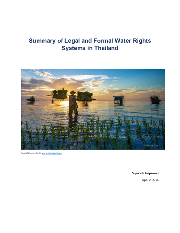 (PDF) Summary of Legal and Formal Water Rights Systems in Thailand