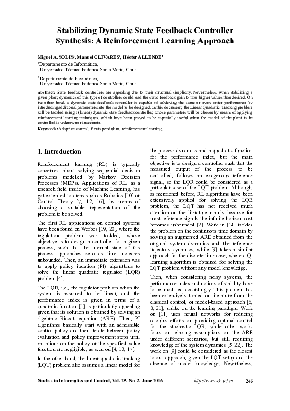 (PDF) Stabilizing Dynamic State Feedback Controller Synthesis: A ...