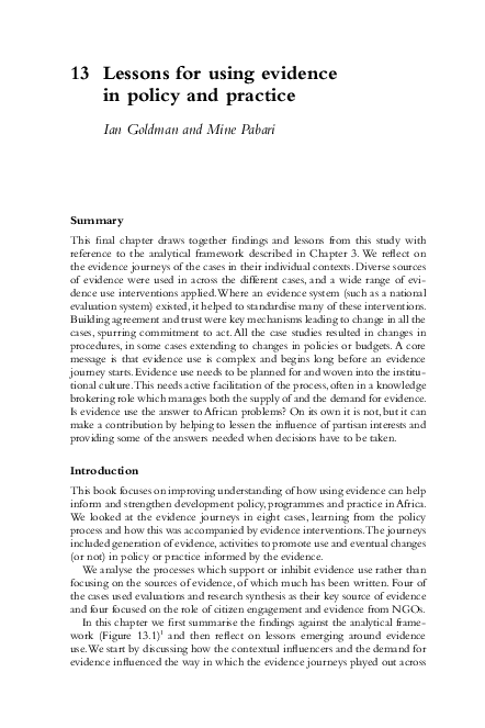 (PDF) Lessons for using evidence in policy and practice