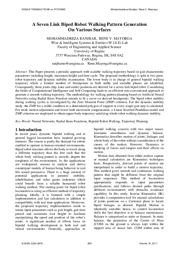 (PDF) A Seven Link Biped Robot Walking Pattern Generation on Various ...