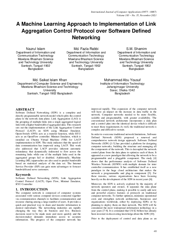(PDF) A Machine Learning Approach to Implementation of Link Aggregation ...