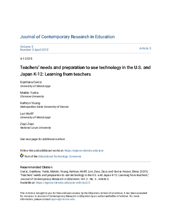 (PDF) Teachers’ needs and preparation to use technology in the U.S. and ...