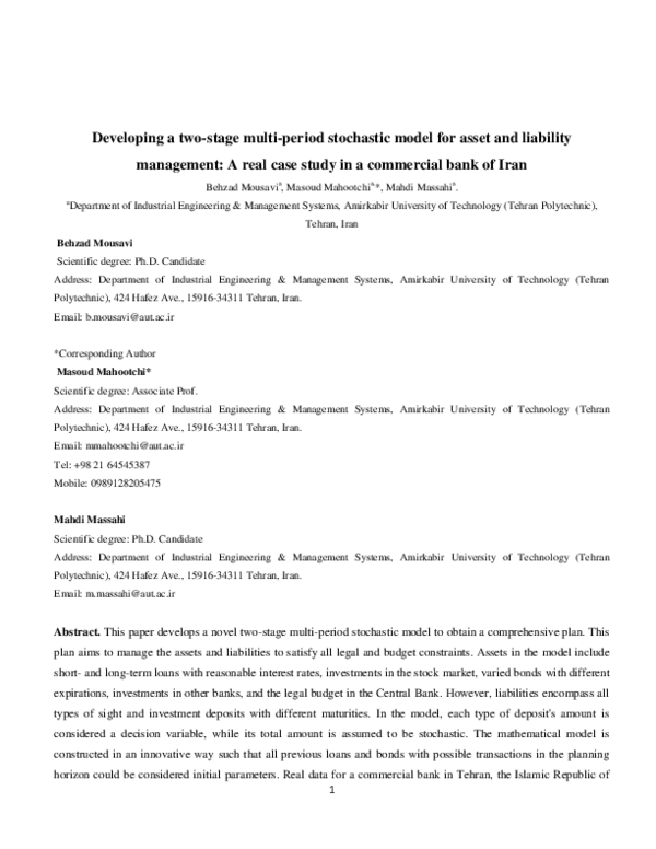 (PDF) Developing a two-stage multi-period stochastic model for asset ...
