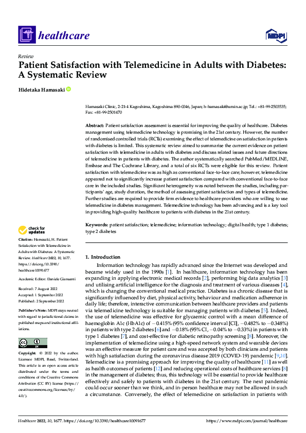 (PDF) Patient Satisfaction with Telemedicine in Adults with Diabetes: A ...