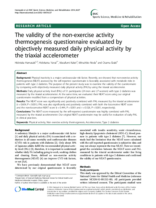 (PDF) The validity of the non-exercise activity thermogenesis ...