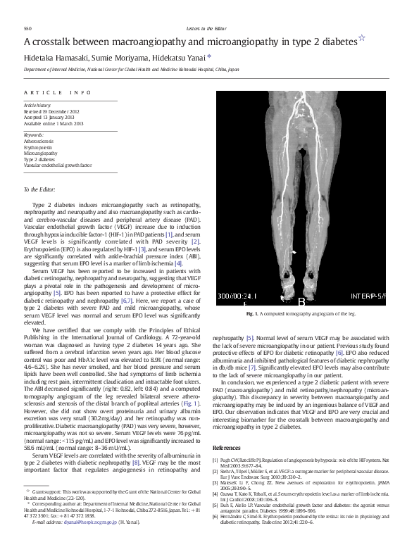 Pdf A Crosstalk Between Macroangiopathy And Microangiopathy In Type 2 
