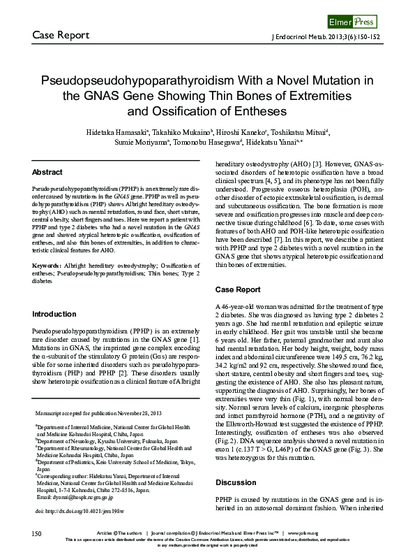 (PDF) Pseudopseudohypoparathyroidism With a Novel Mutation in the GNAS ...