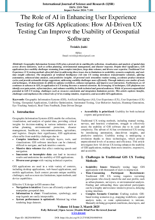 (PDF) The Role of AI in Enhancing User Experience Testing for GIS ...