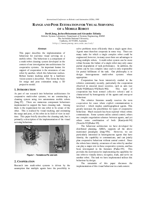 (PDF) Range And Pose Estimation For Visual Servoing Of A Mobile Robot