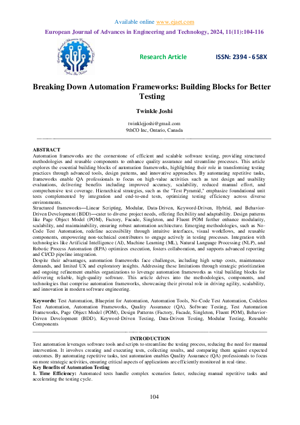 (PDF) Breaking Down Automation Frameworks: Building Blocks for Better ...