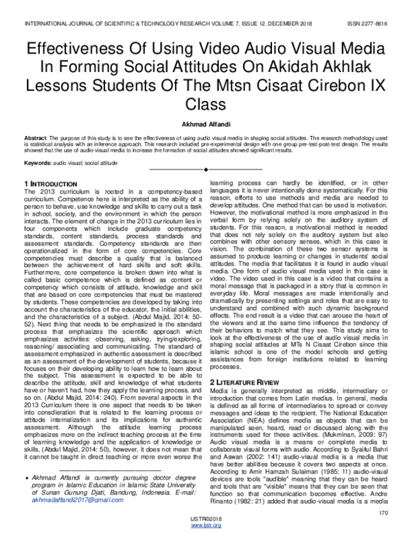 (PDF) Effectiveness Of Using Video Audio Visual Media In Forming Social ...