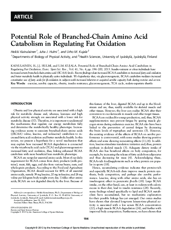 (PDF) Potential Role of Branched-Chain Amino Acid Catabolism in ...