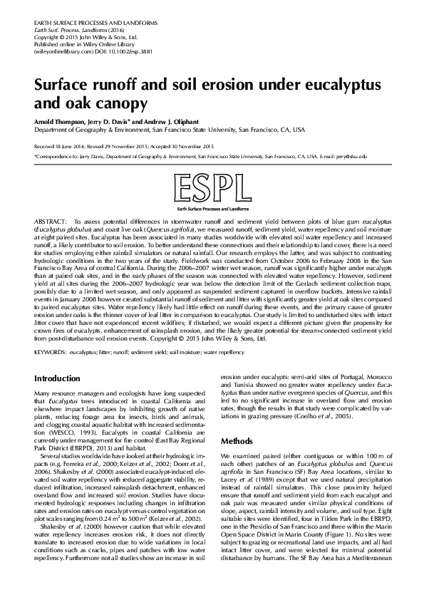(PDF) Surface runoff and soil erosion under eucalyptus and oak canopy