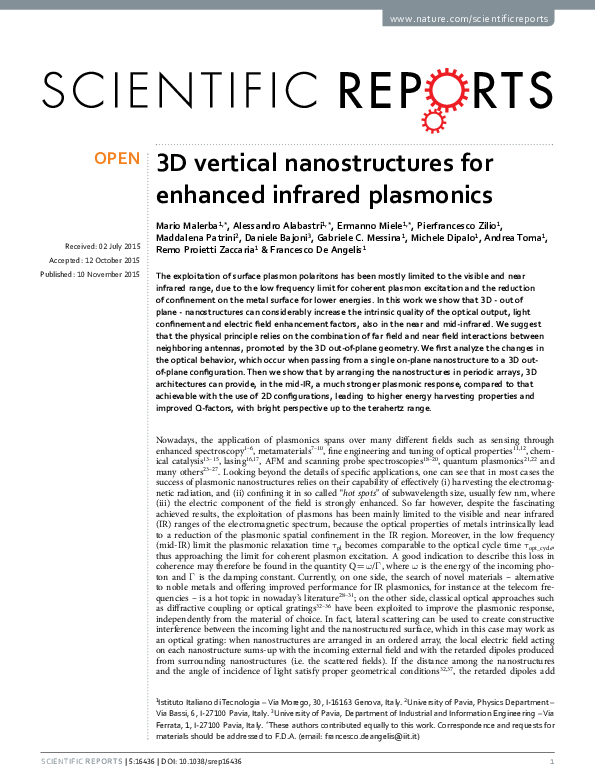 (PDF) 3D vertical nanostructures for enhanced infrared plasmonics