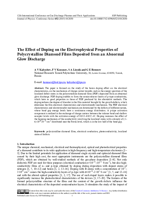 (PDF) Electrophysical properties of polycrystalline diamond films ...