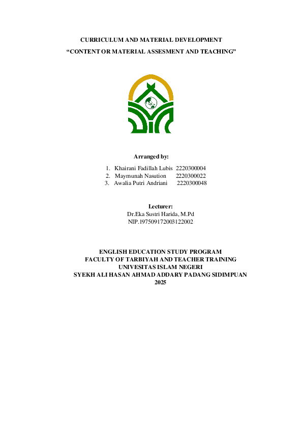 (PDF) CURRICULUM AND MATERIAL DEVELOPMENT 