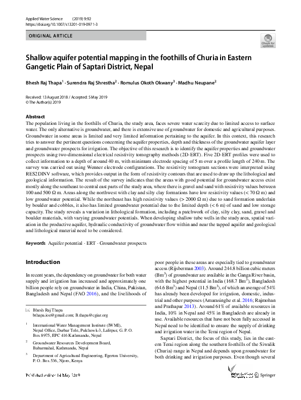 (PDF) Shallow aquifer potential mapping in the foothills of Churia in ...