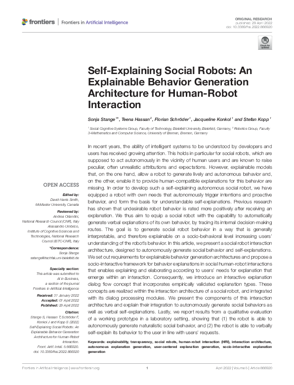 (PDF) Self-Explaining Social Robots: An Explainable Behavior Generation ...