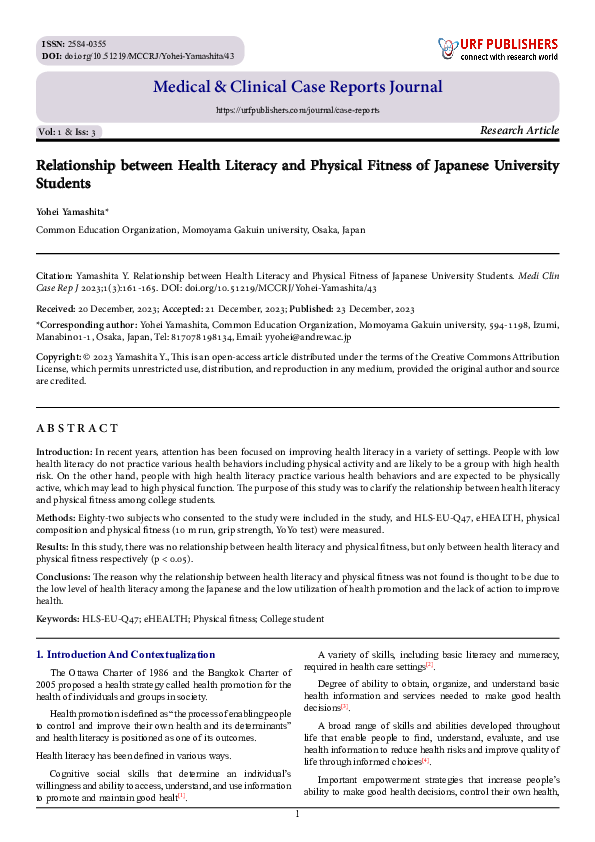(PDF) Relationship between Health Literacy and Physical Fitness of ...