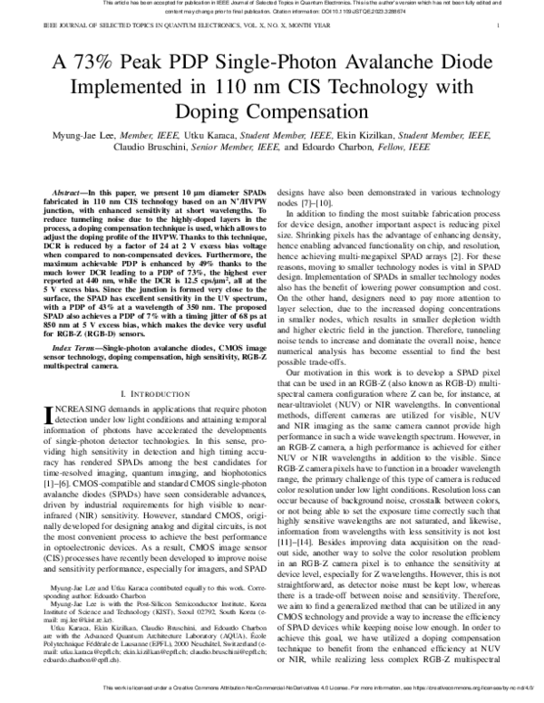 (PDF) A 73% Peak PDP Single-Photon Avalanche Diode Implemented in 110 ...