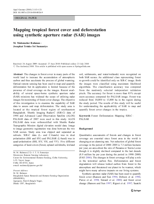 (PDF) Mapping tropical forest cover and deforestation using synthetic ...