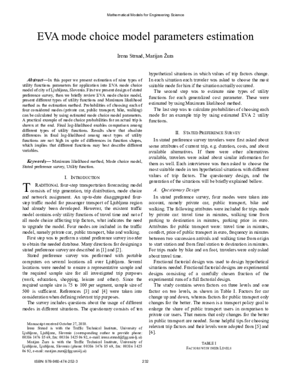 (PDF) EVA mode choice model parameters estimation