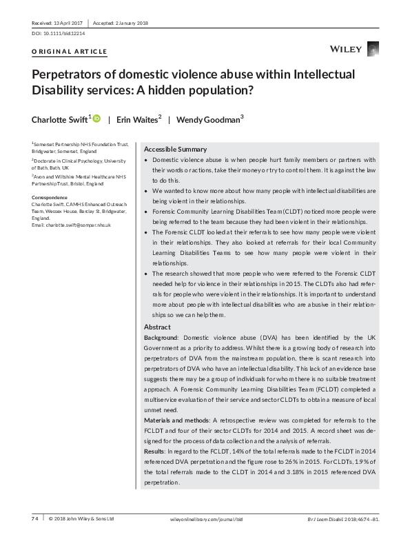 (PDF) Perpetrators of domestic violence abuse within Intellectual ...