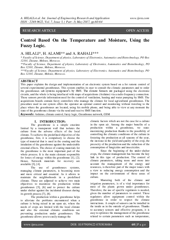 (PDF) Control Based On the Temperature and Moisture, Using the Fuzzy Logic